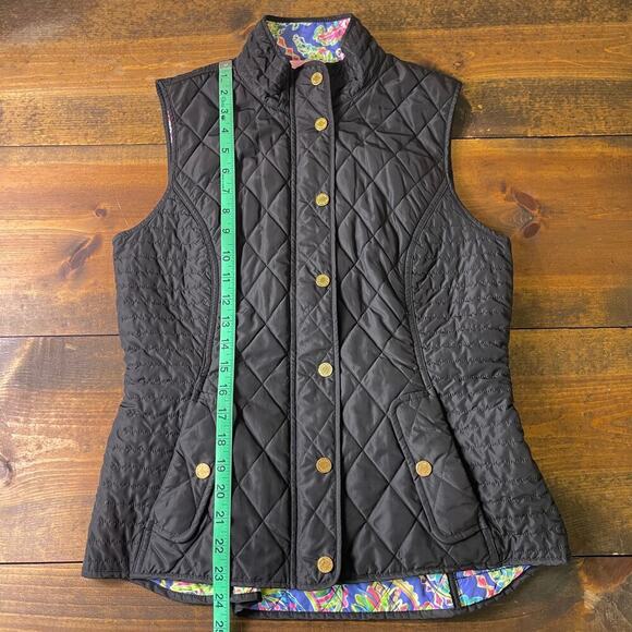Lilly Pulitzer Quilted Black Getaway Vest Hot Spot Print Lining Women's Medium - Picture 13 of 13